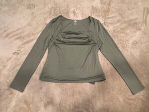 KEEPBEAUTY Olive Green Ruched Square Neck Long Sleeve Top NWT XL